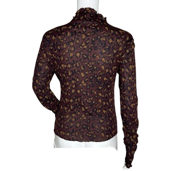 Free People Shirt Womens Medium Purple Cheetah Print Turtleneck Ruched Edgy Rock - Picture 4 of 7